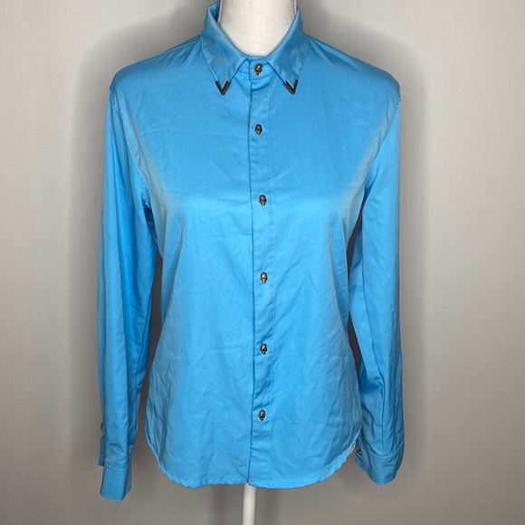 Skull Halloween shirt button down shirt long sleeves for women size XL blue - Picture 1 of 11